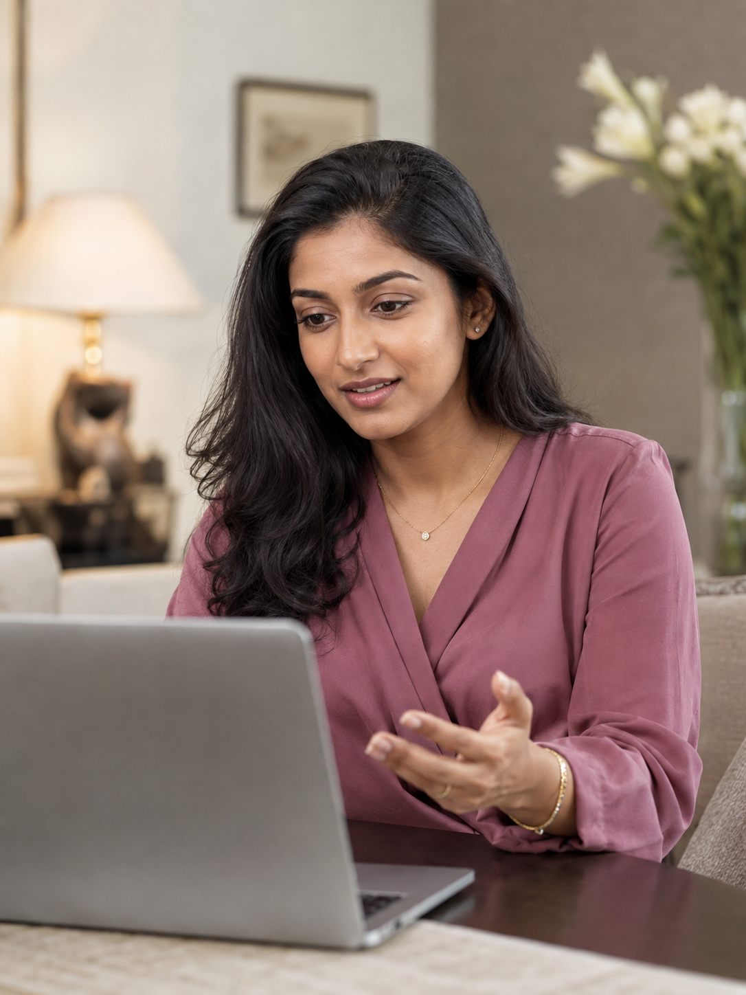 A patient at home speaking with the consultant on a video call